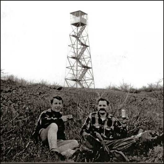 Washburn Mountain tower April 1962 - Larry Paul and Walt Raynor (L. Paul photo)