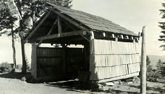 Kelsay Mountain Lookout shed 1943