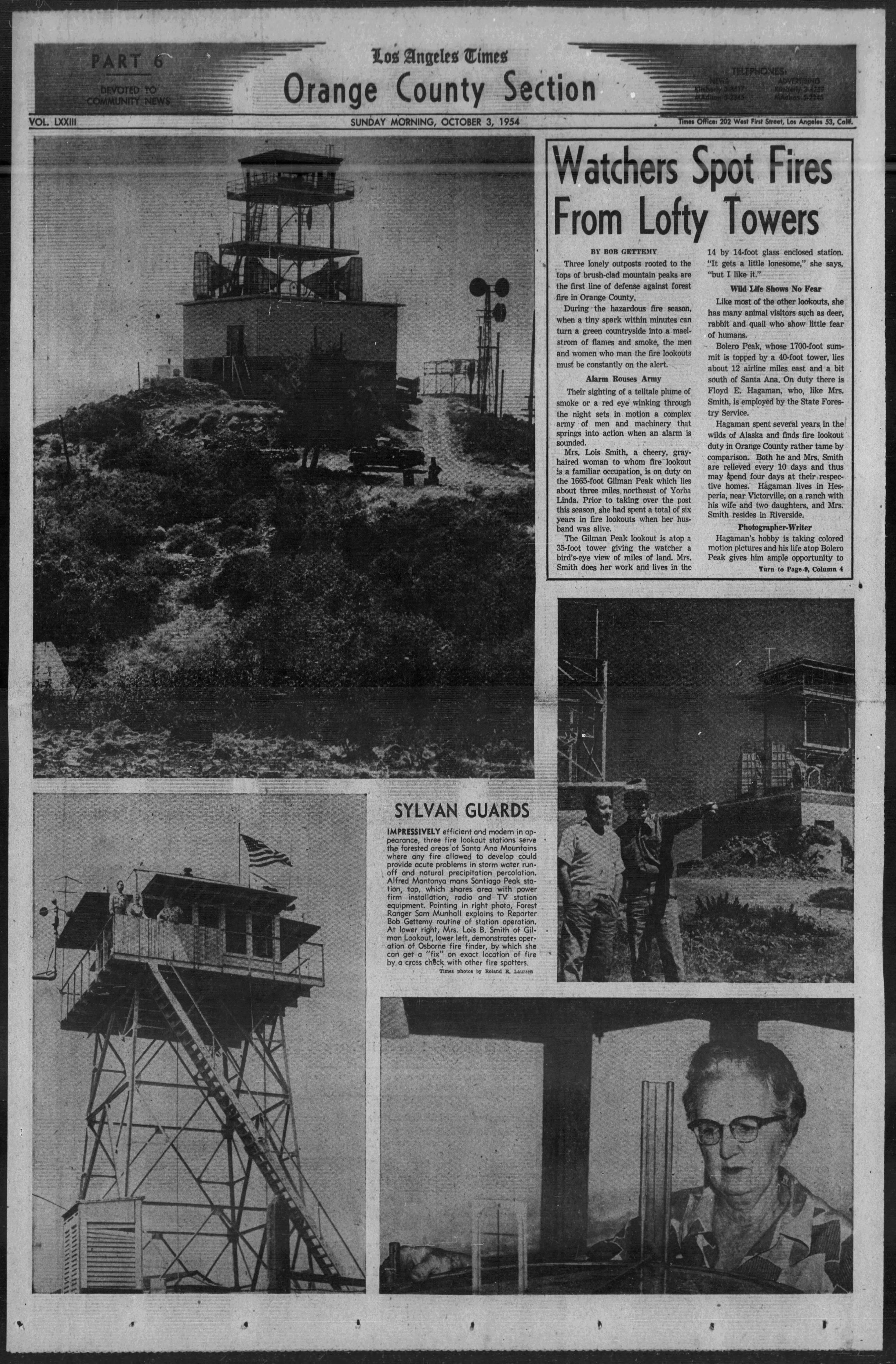 Watchers Spot Fires From Lofty Towers - October 3, 1954