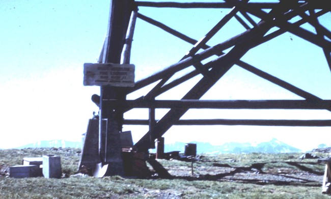 Lookout sign on tower base - 1959